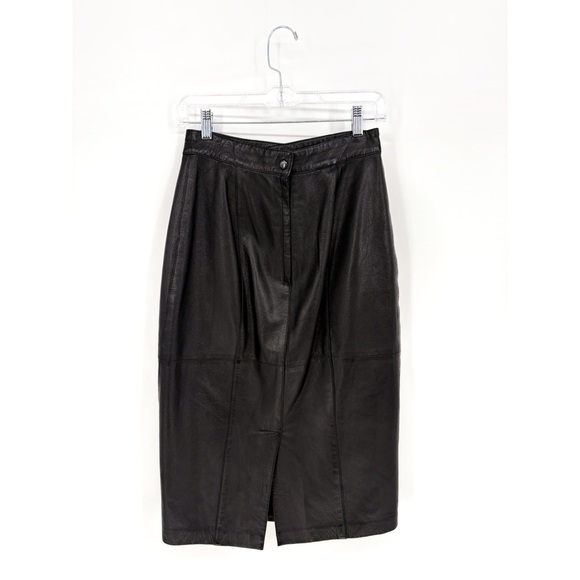 SUZELLE | Vintage 80's High-Waisted Leather Pencil Skirt in Black | Sz S - Picture 6 of 11